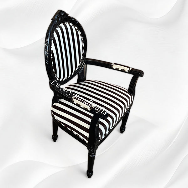 Archibald Baroque Velvet Stripped Black Chair with Arm 2