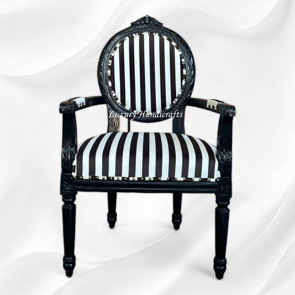 Archibald Baroque Velvet Stripped Black Chair with Arm 5