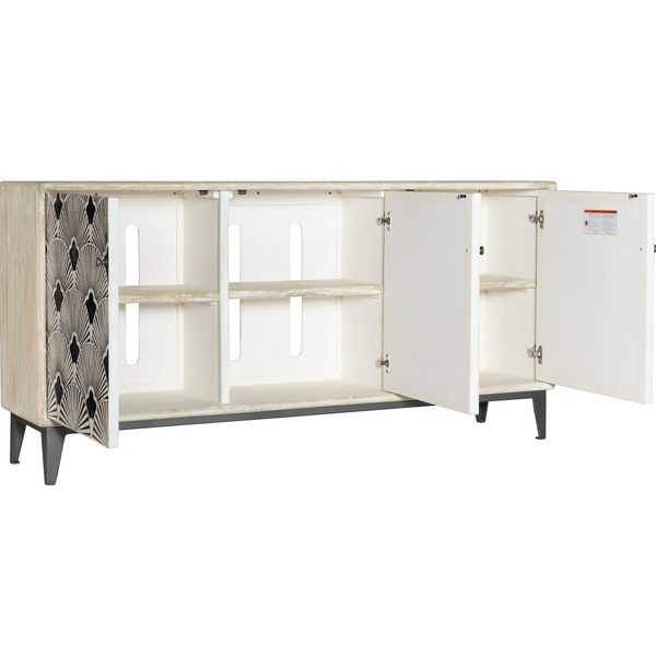 Bone Inlay Flower Entertainment Credenza White Distress Finish