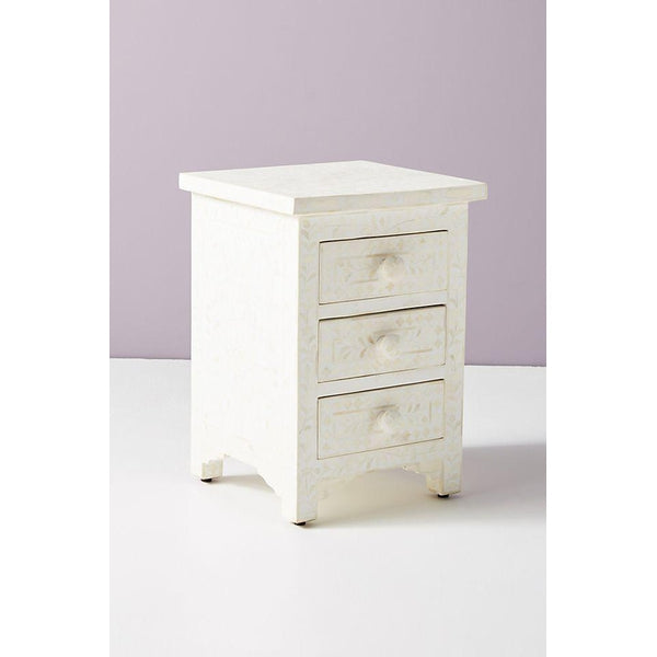 Bone Inlay Floral 3 Drawers Bedside White