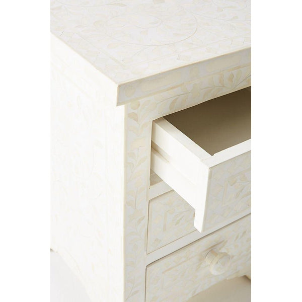 Bone Inlay Floral 3 Drawers Bedside White