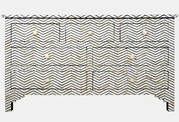 Bone Inlay Commode 7 Drawer Chevron Black