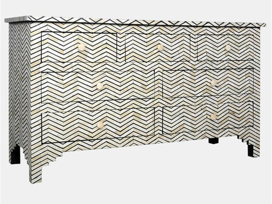 Bone Inlay Commode 7 Drawer Chevron Black