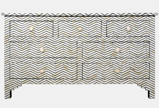 Bone Inlay Commode 7 Drawer Chevron Black