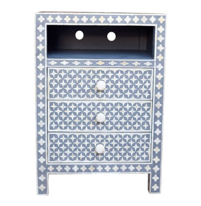 Bone Inlay Bedside Table In Star Design Grey