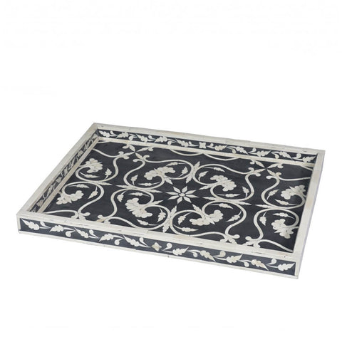 Bone Inlay Flower Tray Black