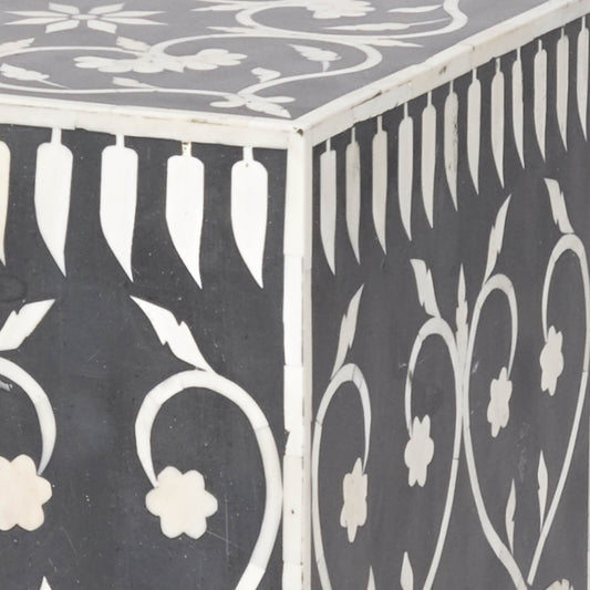 Bone Inlay Square Stool Bel Black
