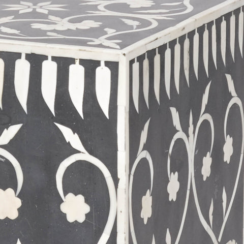 Bone Inlay Square Stool Bel Black