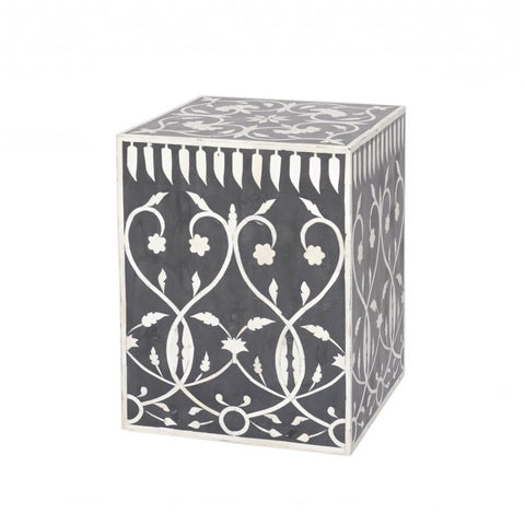 Bone Inlay Square Stool Bel Black