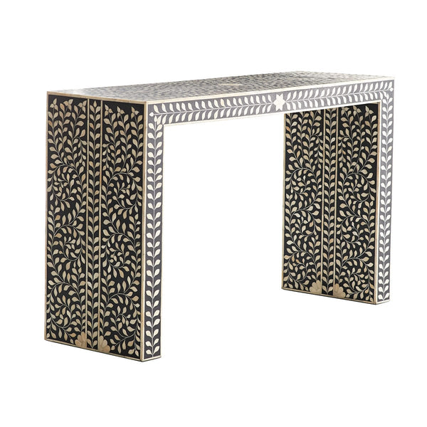 Bone Inlay Floral Console Table Black