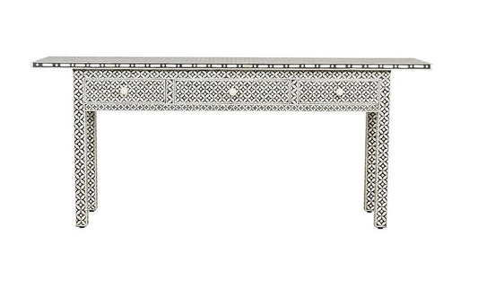 Black Bone Inlay 3 Drawer Geometric Console Long Edges