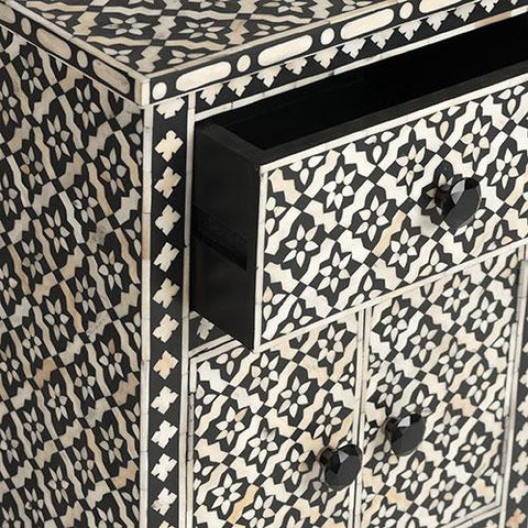 Black Bone Inlay Arctic Bedside 1 Drawer 2 Door Nightstand
