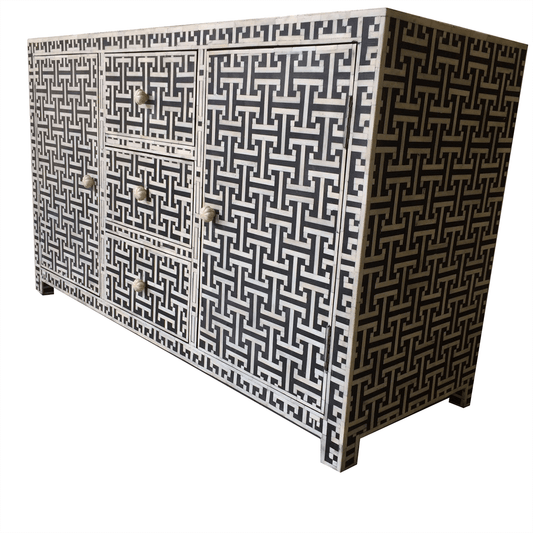 Black Bone Inlay New York 3 Drawer 2 Door Sideboard