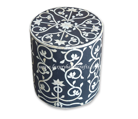 Bone Inlay Stool Bel Black