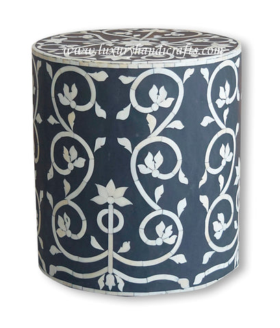 Bone Inlay Stool Bel Black