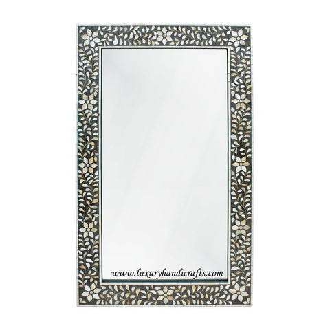 Black Mother Of Pearl Floral Rectangle Mirror