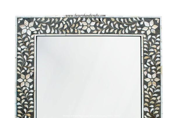 Black Mother Of Pearl Floral Rectangle Mirror