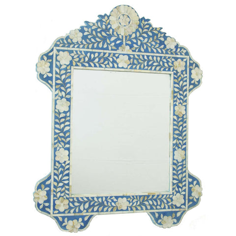 Blue Mother Of Pearl Inlay Floral Circle Mirror
