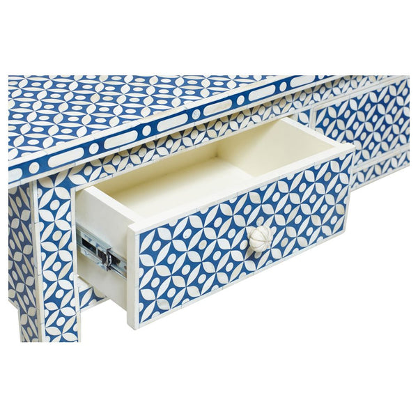 Blue Bone Inlay 3 Drawer Geometric Console Long Edges