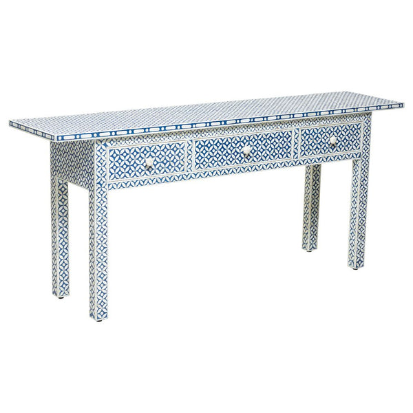 Blue Bone Inlay 3 Drawer Geometric Console Long Edges