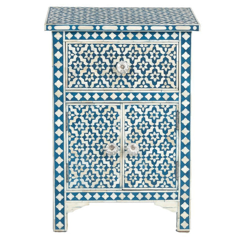 Blue Bone Inlay Arctic Bedside 1 Drawer 2 Door Nightstand