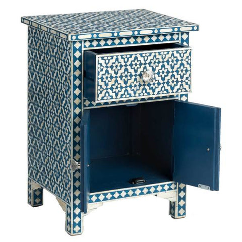 Blue Bone Inlay Arctic Bedside 1 Drawer 2 Door Nightstand