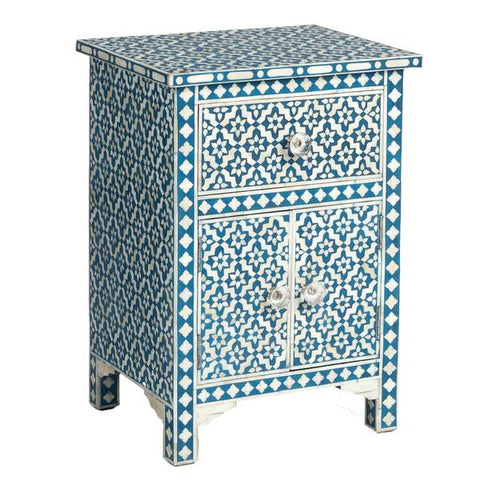 Blue Bone Inlay Arctic Bedside 1 Drawer 2 Door Nightstand