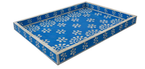 Flower Bone Inlay Tray Blue