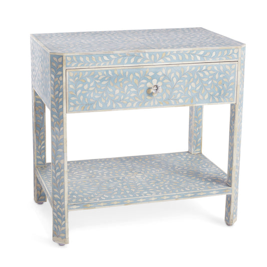 Bone Inlay Floral 1 Drawer 1 Shelf Bedside Turquoise