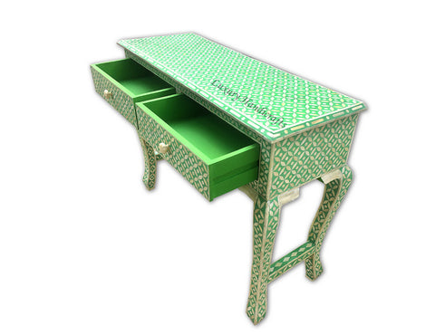 Bone Inlay 2 Drawer Geometric Console Green
