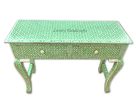 Bone Inlay 2 Drawer Geometric Console Green