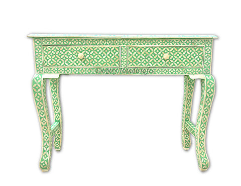 Bone Inlay 2 Drawer Geometric Console Green