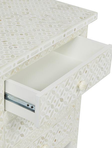 White Bone Inlay 3 Drawer Bedside Geometric