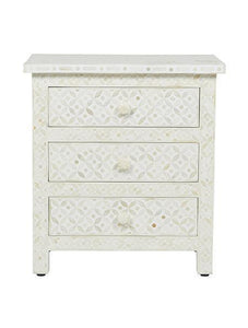 White Bone Inlay 3 Drawer Bedside Geometric