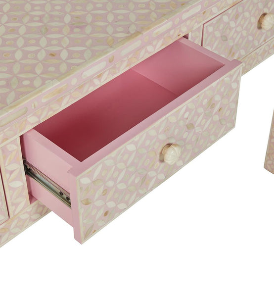 Blush Pink Bone Inlay Geometric 3 Drawer Console