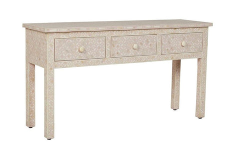 Blush Pink Bone Inlay Geometric 3 Drawer Console