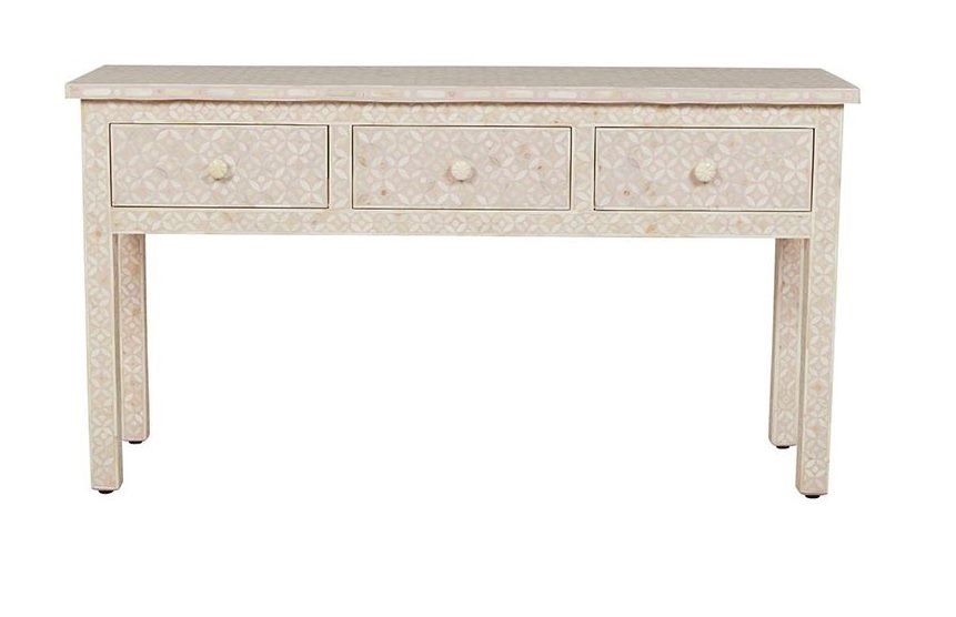 Blush Pink Bone Inlay Geometric 3 Drawer Console