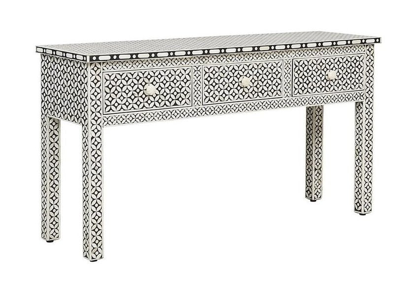 Black Bone Inlay Geometric 3 Drawer Console