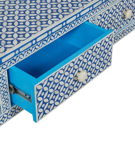 Blue Bone Inlay Geometric 3 Drawer Console