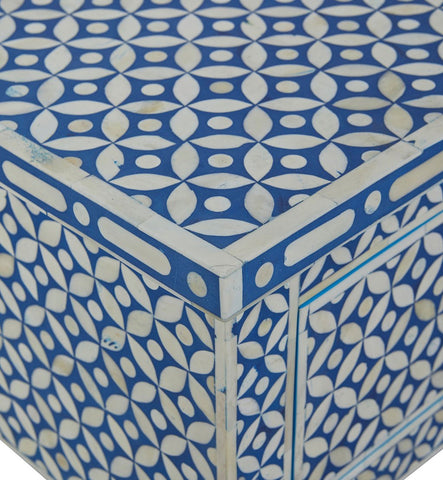 Blue Bone Inlay Geometric 3 Drawer Console