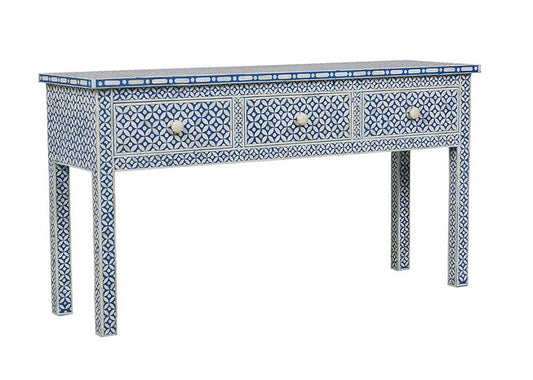 Blue Bone Inlay Geometric 3 Drawer Console