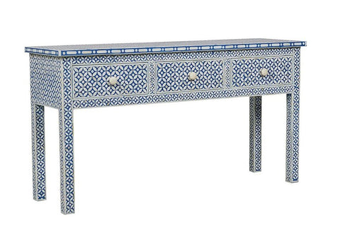 Blue Bone Inlay Geometric 3 Drawer Console