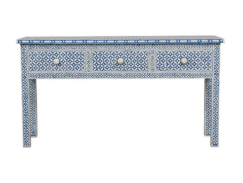 Blue Bone Inlay Geometric 3 Drawer Console