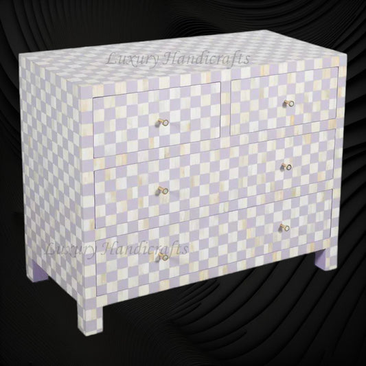 Bone Inlay 4 Drawer Checkerboard Dresser Lilac