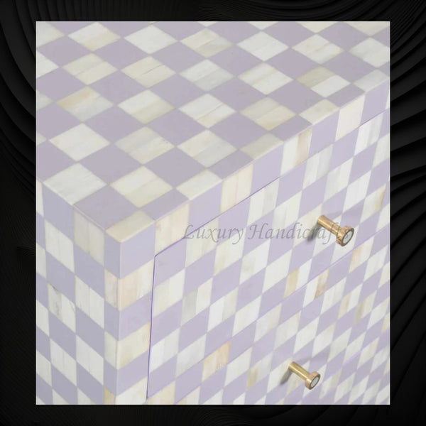 Bone Inlay 4 Drawer Checkerboard Dresser Lilac