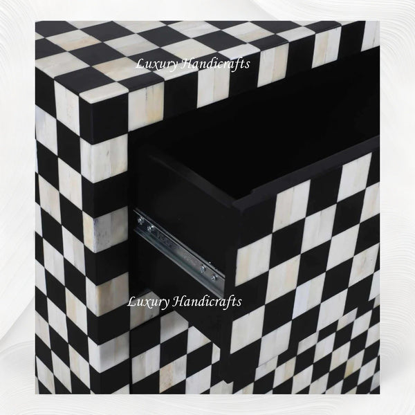 Bone Inlay 7 Drawer Checkerboard Dresser Black