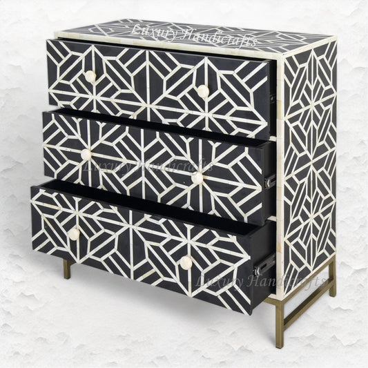 Abstract Bone Inlay 3 Drawer Chest Black