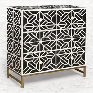 Abstract Bone Inlay 3 Drawer Chest Black