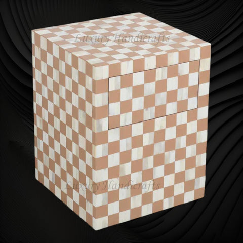 Bone Inlay Checkerboard Bedside Almond