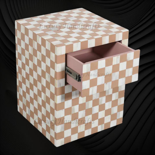 Bone Inlay Checkerboard Bedside Almond